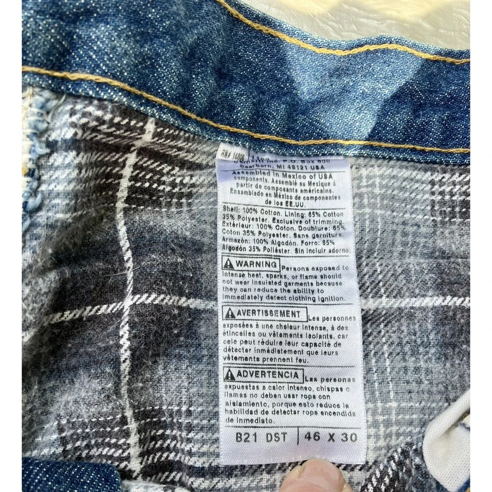 VTG Carhartt Flannel Lined Insulated Denim Jeans B21 DST 46 X 30 USA Components